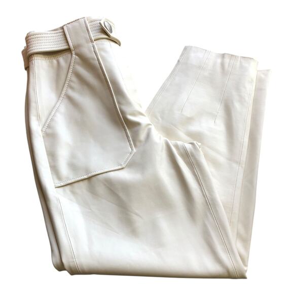 Veronica Beard Ecru Vegan Leather Atala Pants Tapered Leg Women's Size 2 NWT - Picture 4 of 16